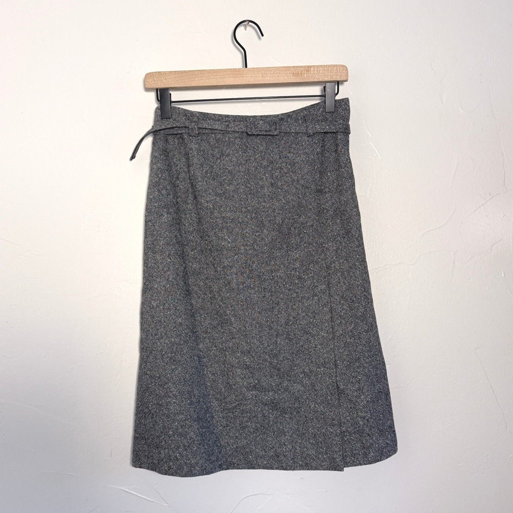 Pendleton Petites Gray Tweed Wool Silk A Line Skirt Belted Size 8 Made USA
